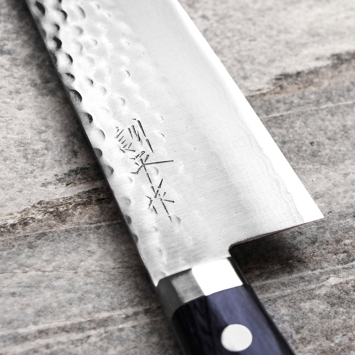 Santoku 17 cm Kunio Masutani VG-10 Hammered Blue Damascus