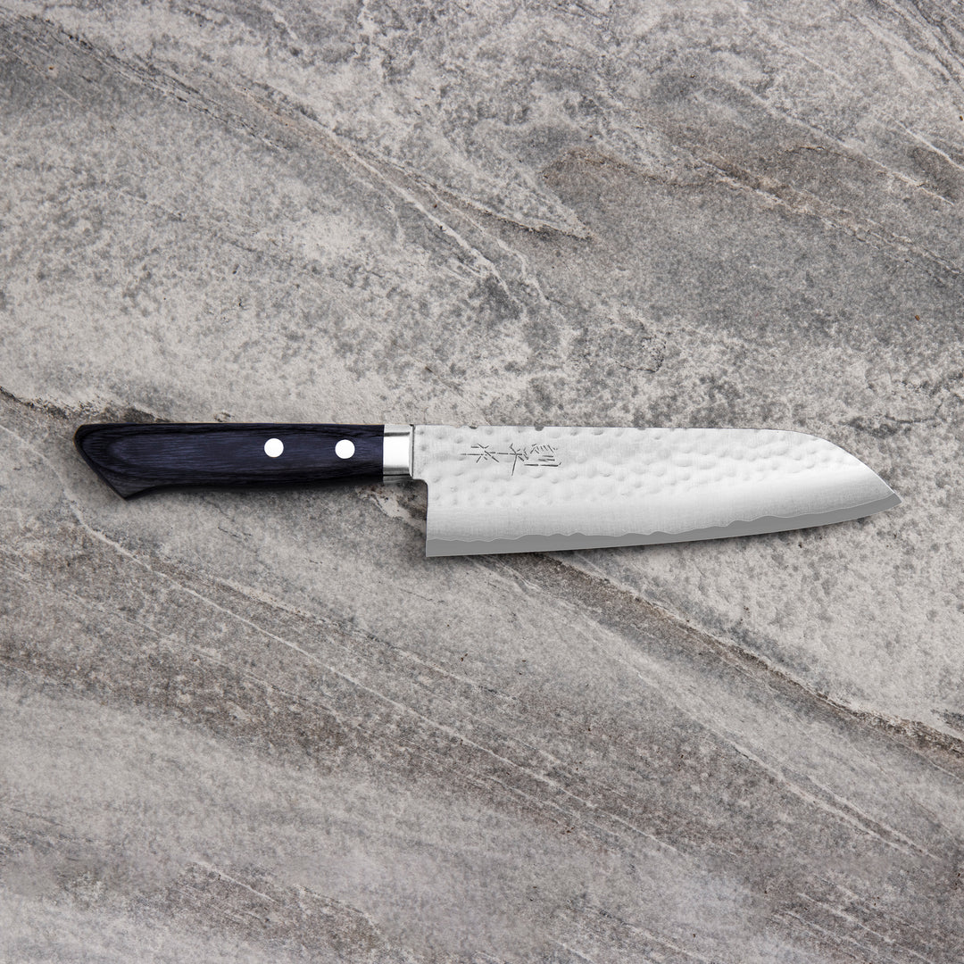 Santoku 17 cm Kunio Masutani VG-10 Hammered Blue Damascus