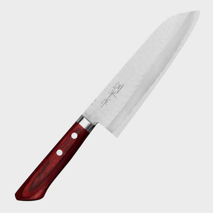 Santoku 17 cm Kunio Masutani VG-10 Hammered Red Damascus