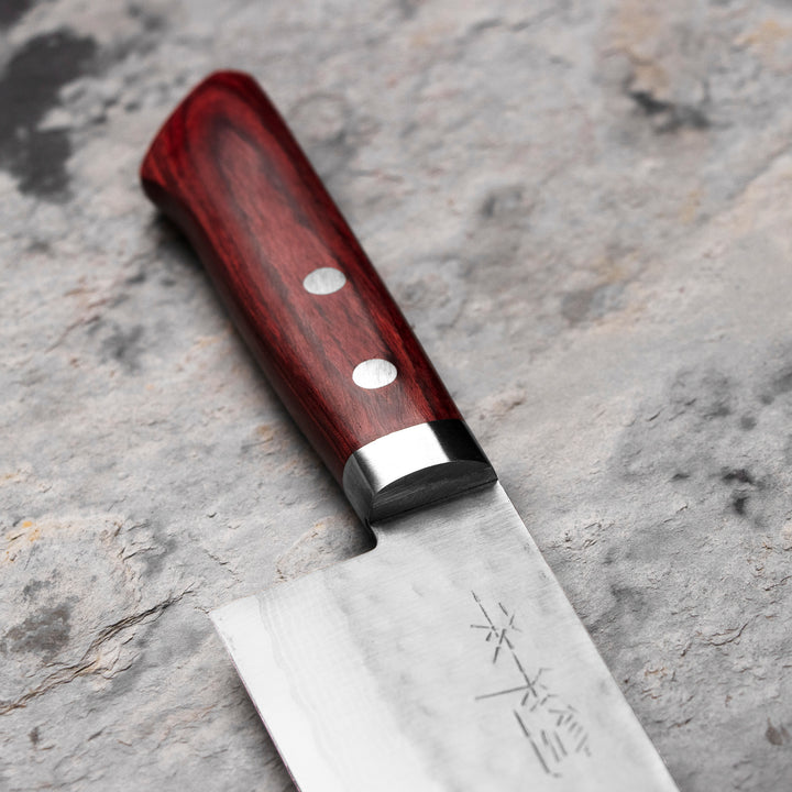 Santoku 17 cm Kunio Masutani VG-10 Hammered Red Damascus