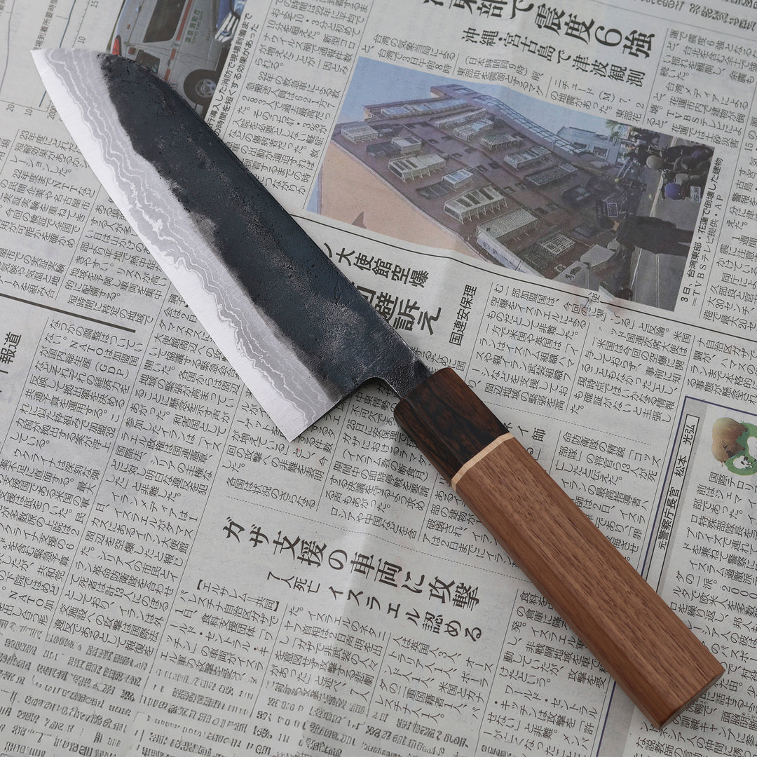 Santoku 17 cm Seki Kanetsune MATSU-ZUMI-YAKI Damascus Shirogami#2/Iron