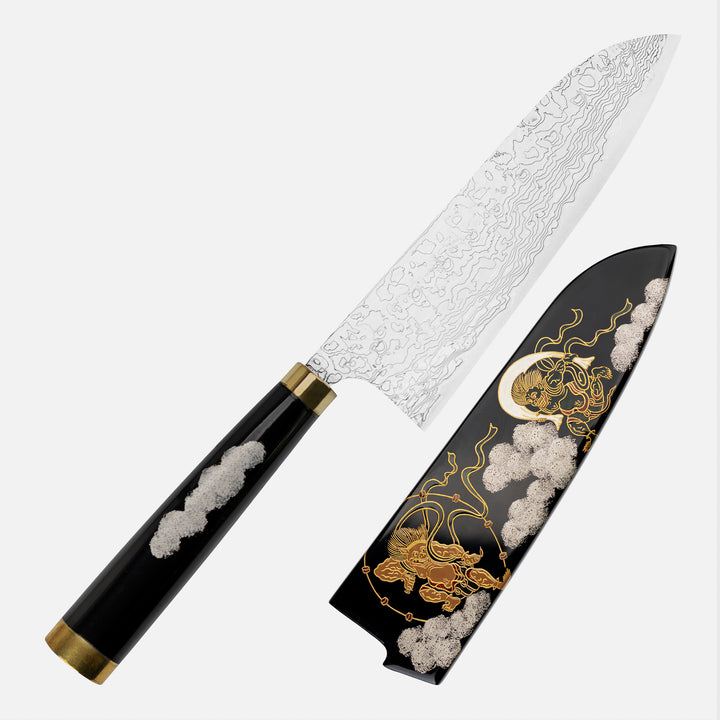 Santoku 18 cm Takeshi Saji Art Fujin Raijin R-2 + Saya
